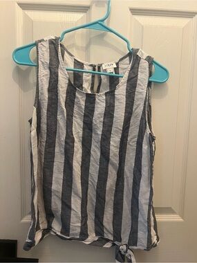 J. Crew Navy and White Vertical Stripe Tie-Hem Tank